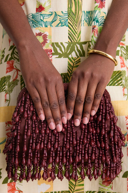 Chocolate Beaded Drop Clutch