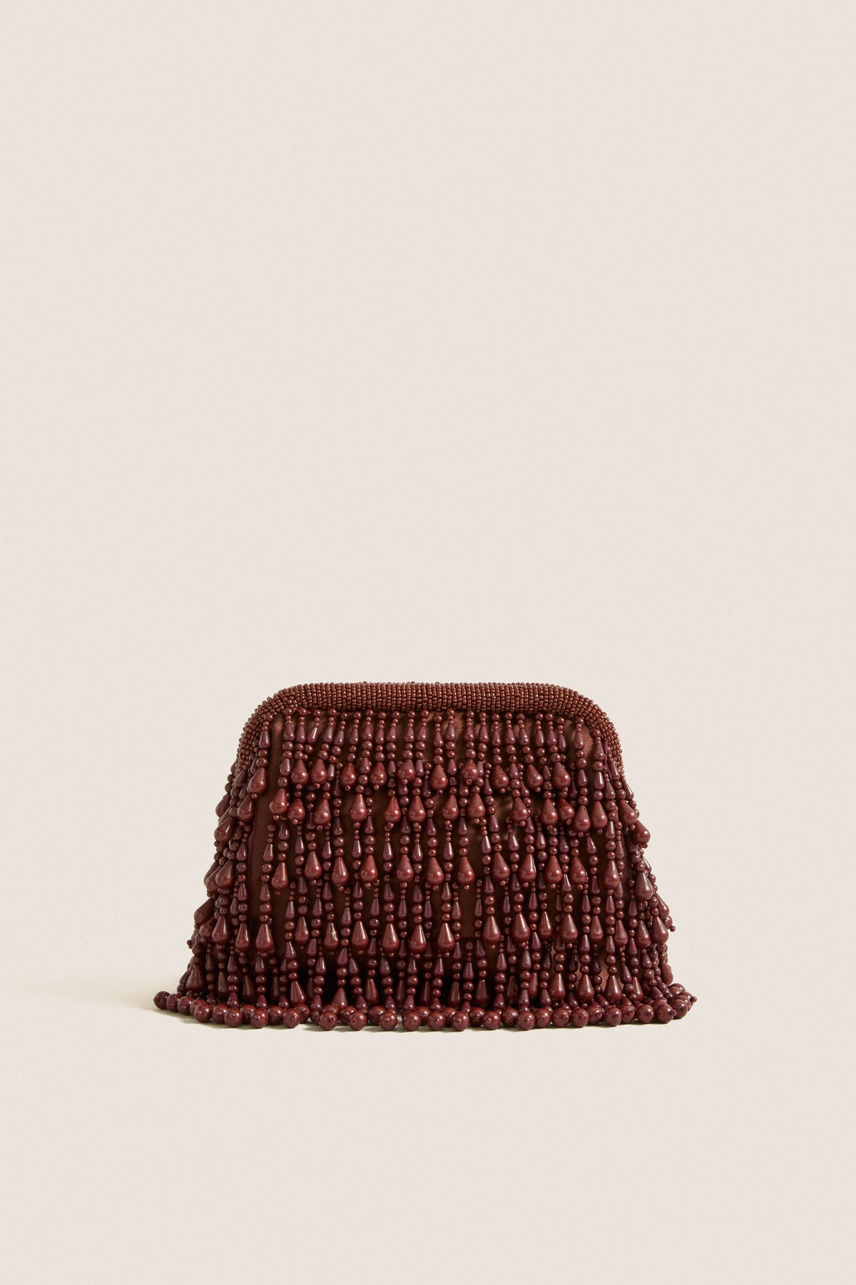 Chocolate Beaded Drop Clutch