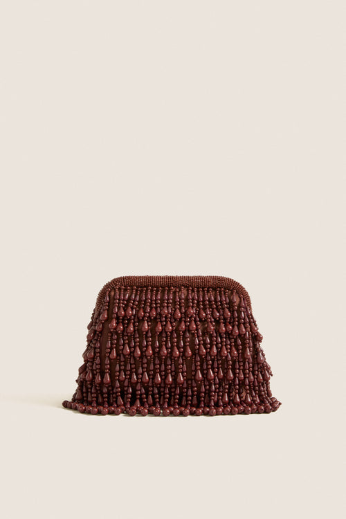 Chocolate Beaded Drop Clutch