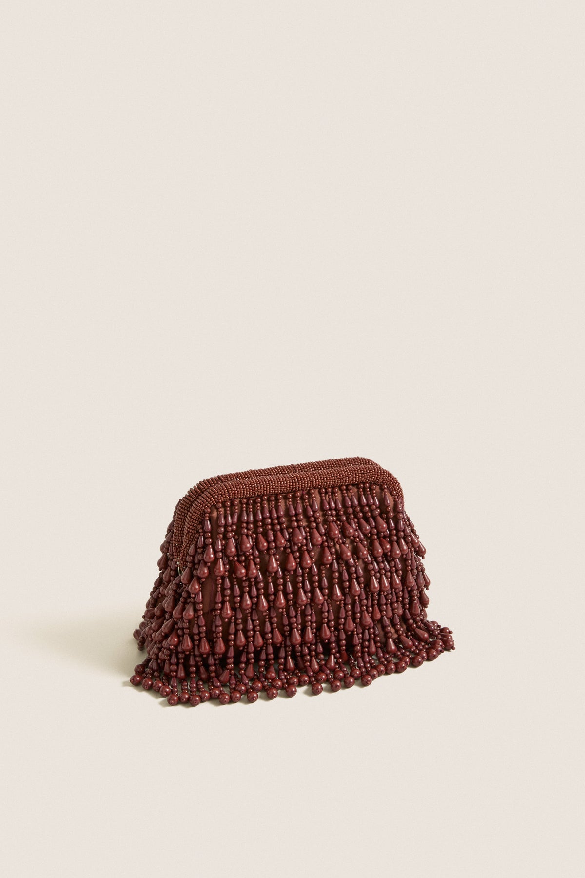 Chocolate Beaded Drop Clutch