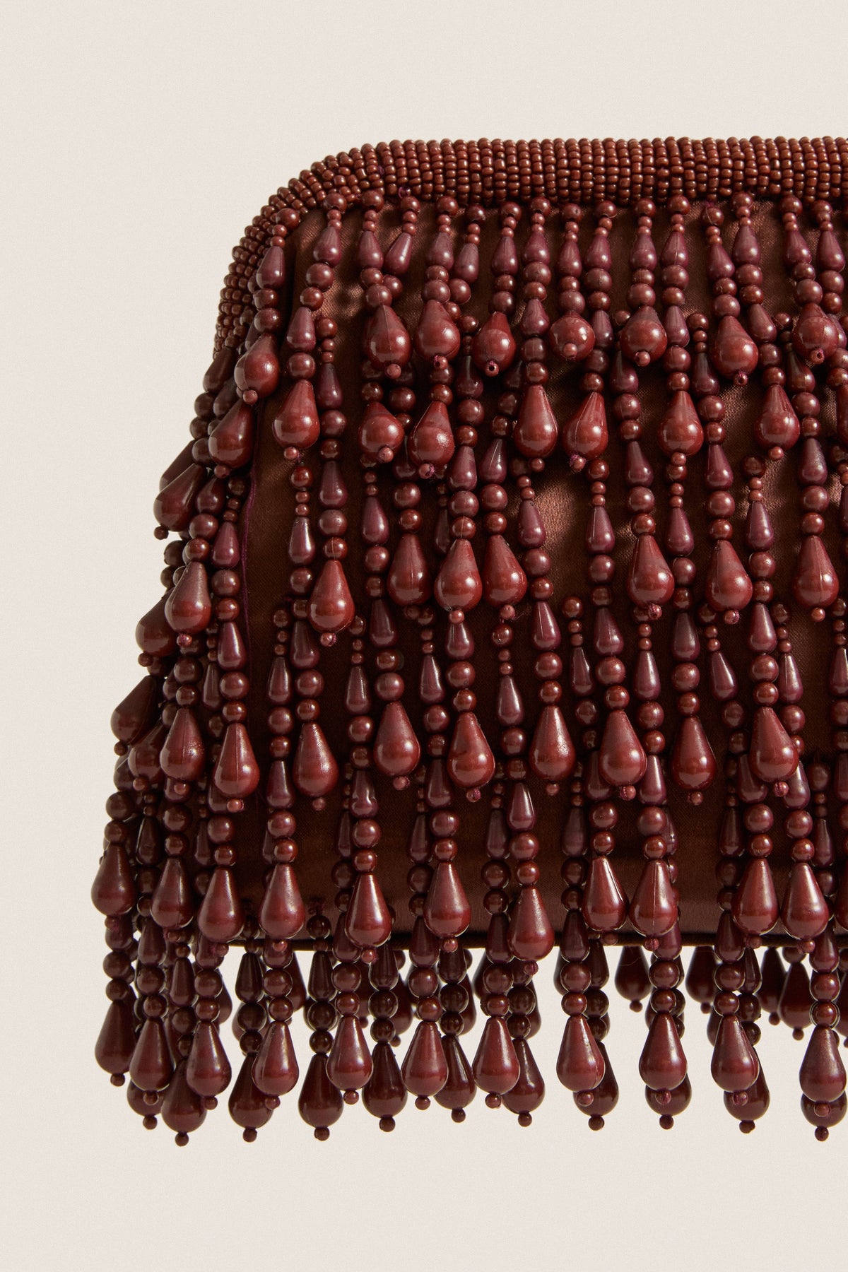 Chocolate Beaded Drop Clutch