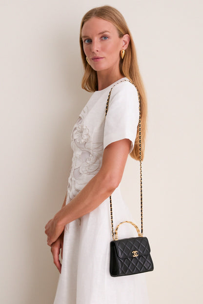 CHANEL Black Matelasse Two-Way Handbag Top Handle
