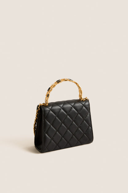 CHANEL Black Matelasse Two-Way Handbag Top Handle