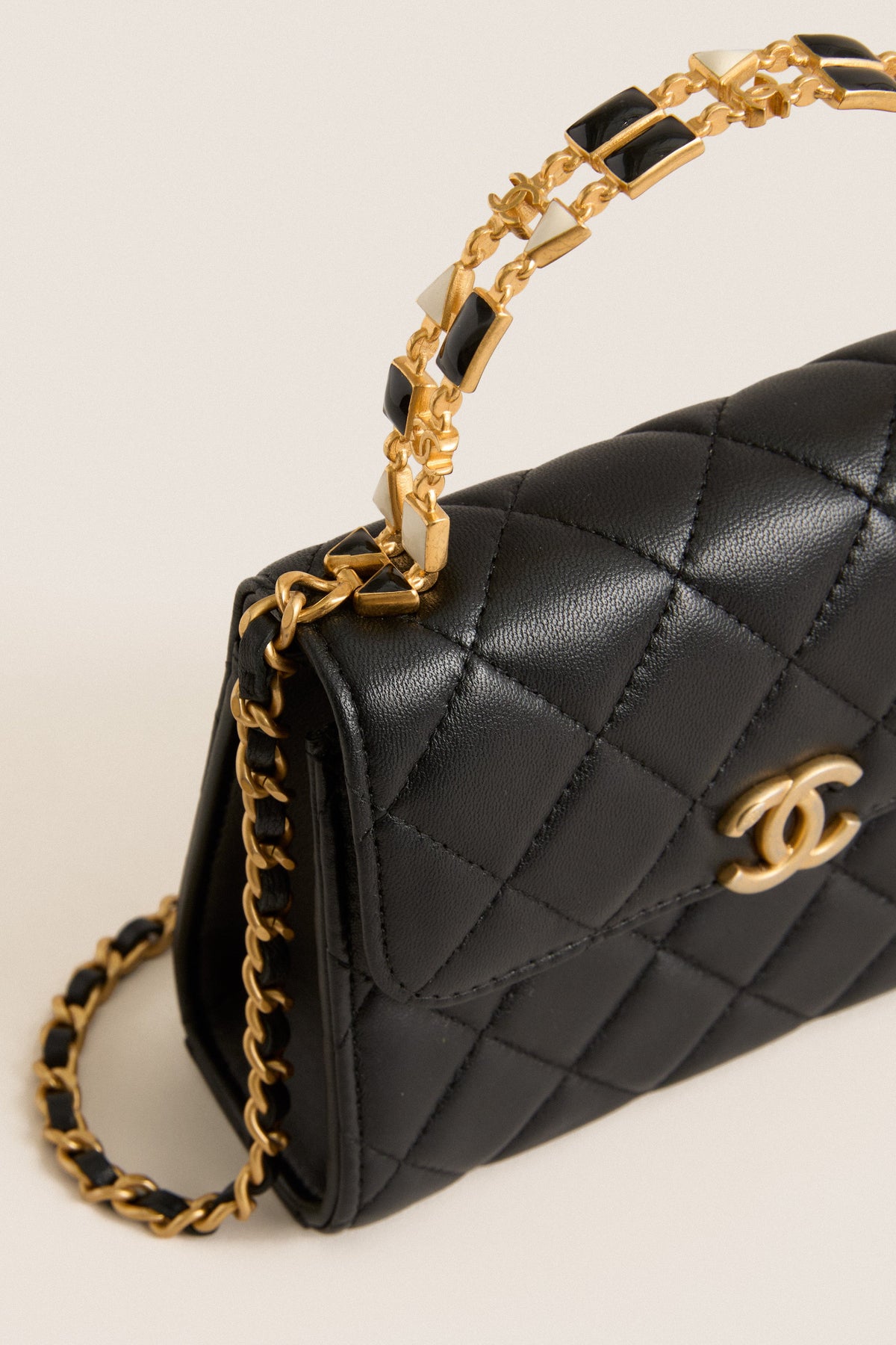 CHANEL Black Matelasse Two-Way Handbag Top Handle