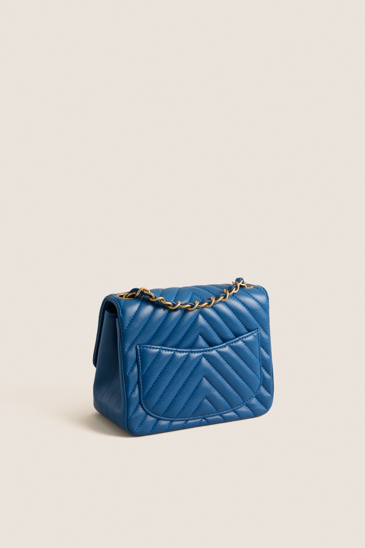 CHANEL V Stitch Blue Chevron Single Flap Chain Bag