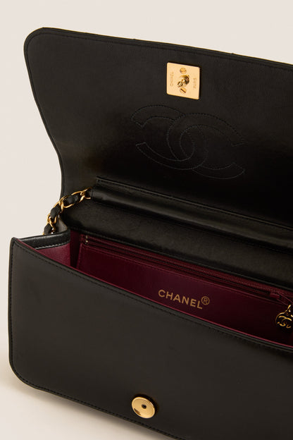CHANEL Black Matelasse Chain Push Lock Shoulder Bag