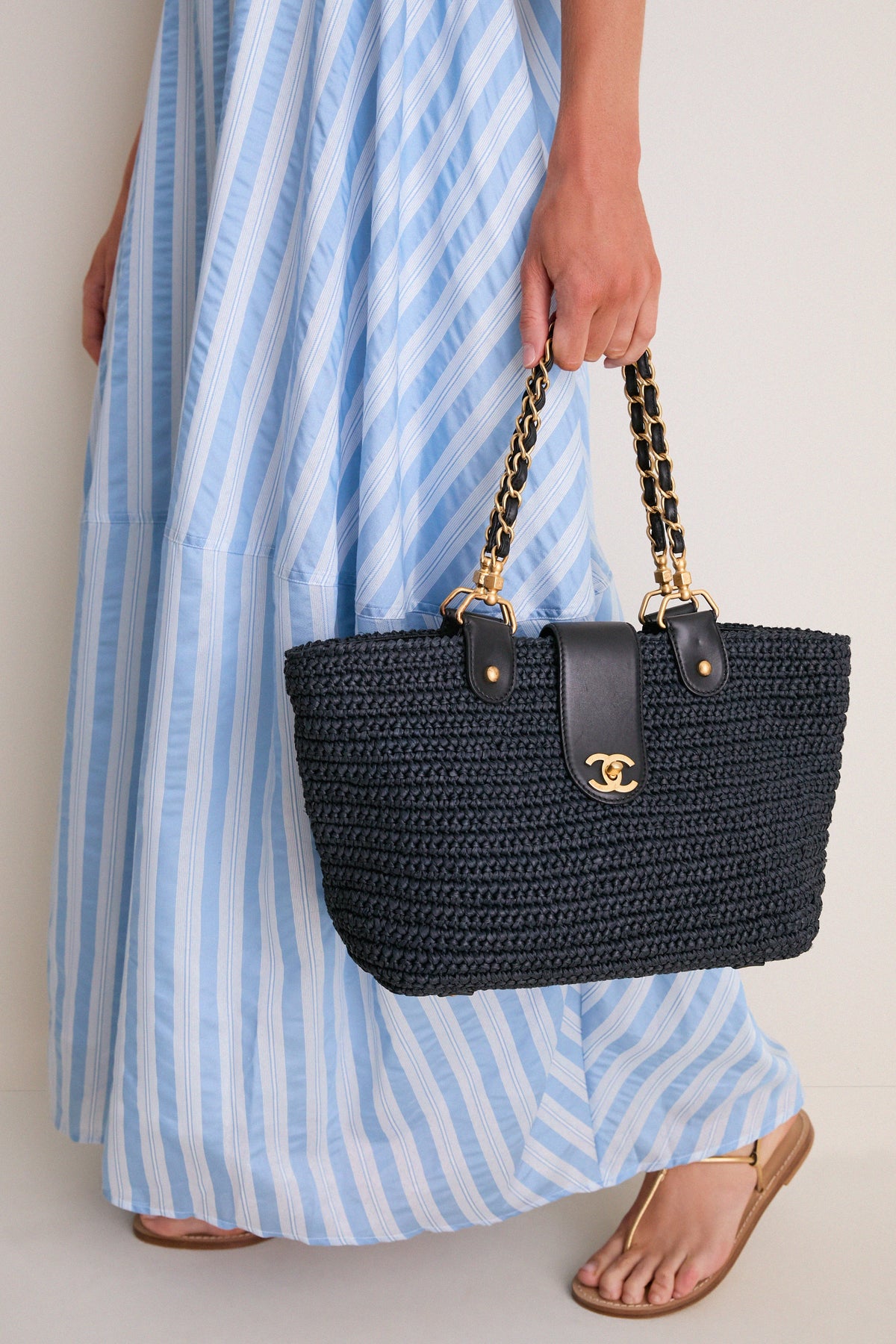 CHANEL Navy Blue Coco Mark X Leather Chain Tote Bag