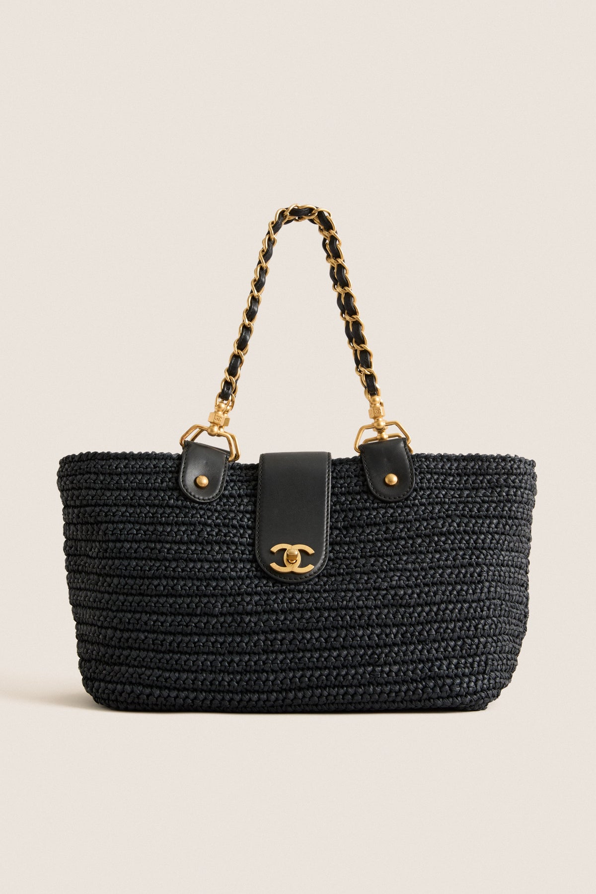 CHANEL Navy Blue Coco Mark X Leather Chain Tote Bag
