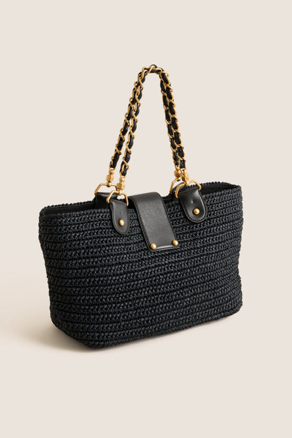 CHANEL Navy Blue Coco Mark X Leather Chain Tote Bag