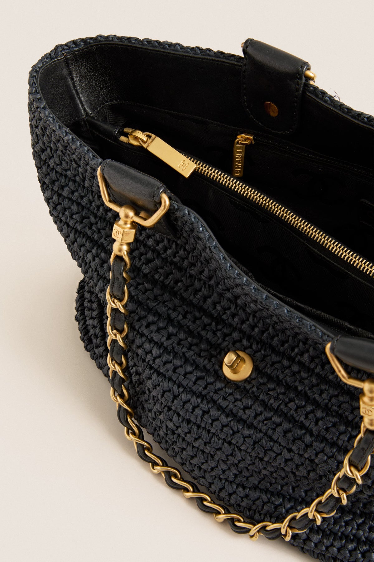 CHANEL Navy Blue Coco Mark X Leather Chain Tote Bag