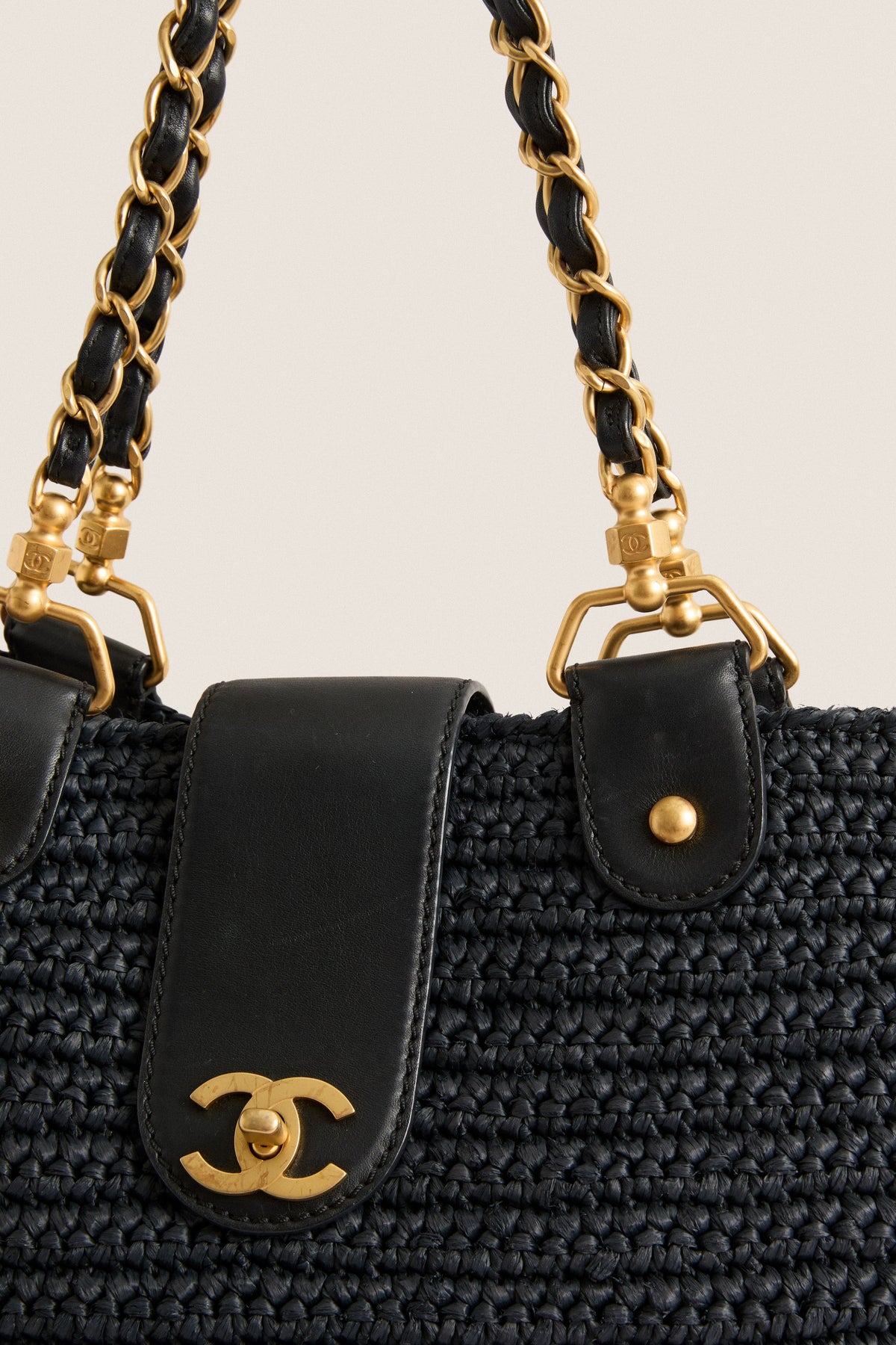 CHANEL Navy Blue Coco Mark X Leather Chain Tote Bag