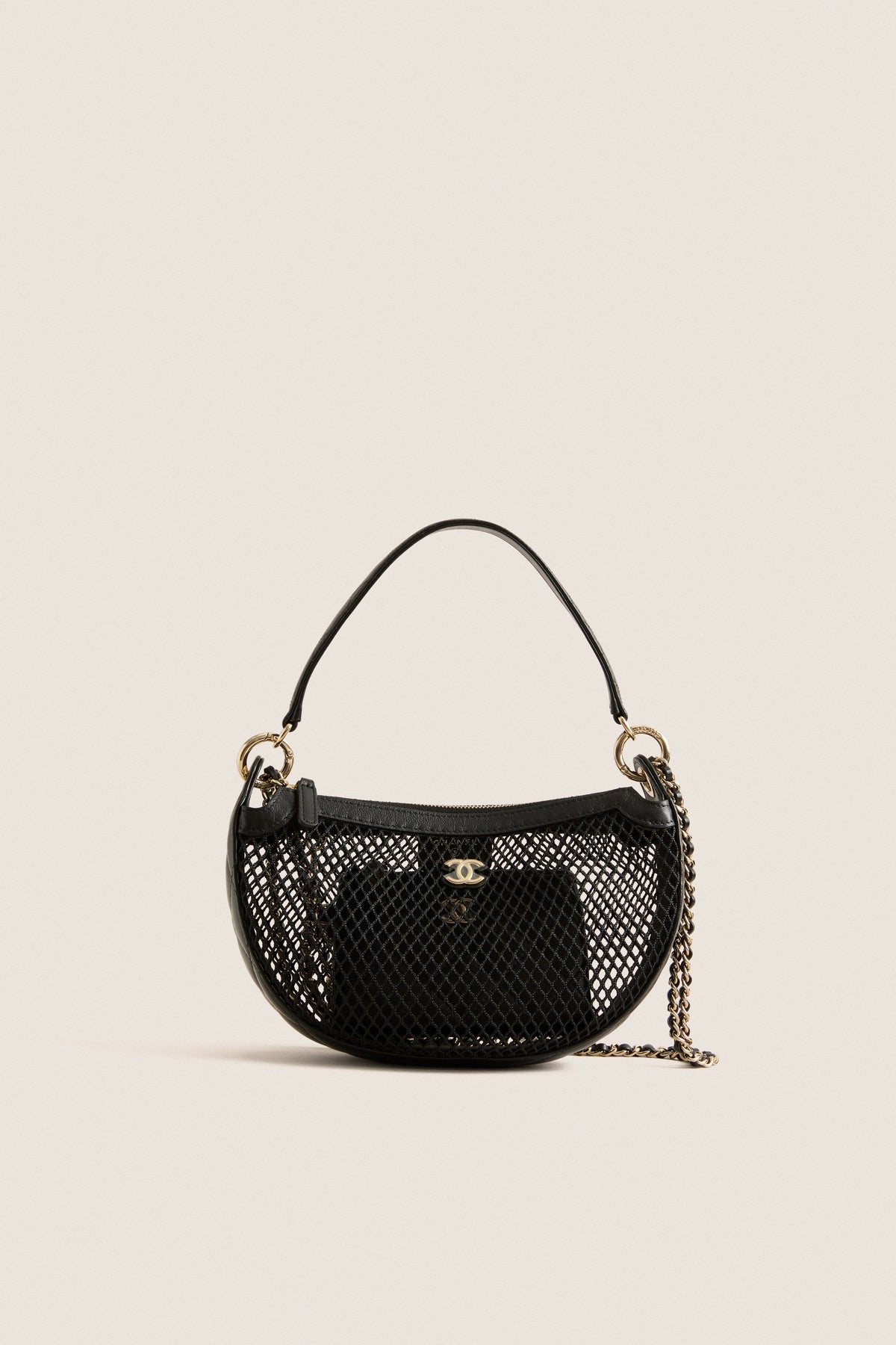 CHANEL Black Coco Mark Two-Way Shoulder Bag Half Moon