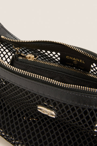 CHANEL Black Coco Mark Two-Way Shoulder Bag Half Moon