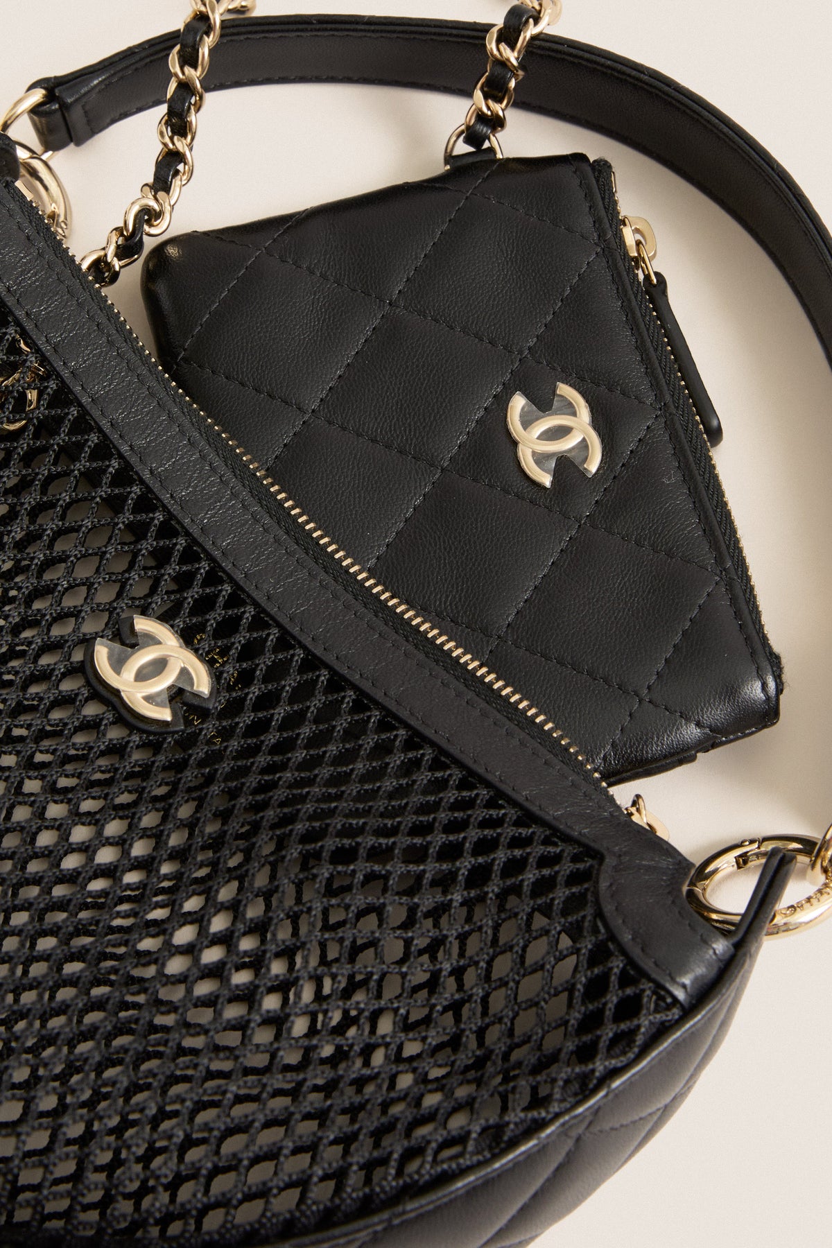 CHANEL Black Coco Mark Two-Way Shoulder Bag Half Moon
