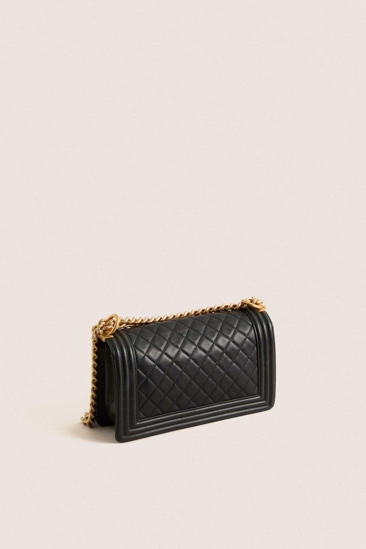 CHANEL Black and Gold Boy Chanel 25 Chain Shoulder Bag