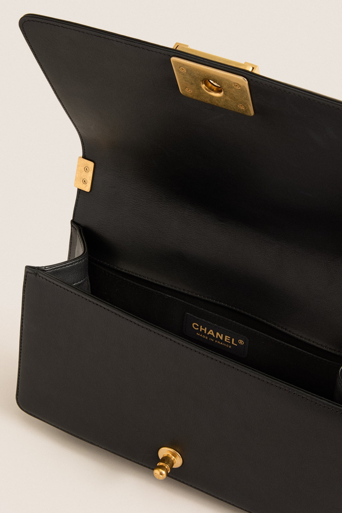 CHANEL Black and Gold Boy Chanel 25 Chain Shoulder Bag