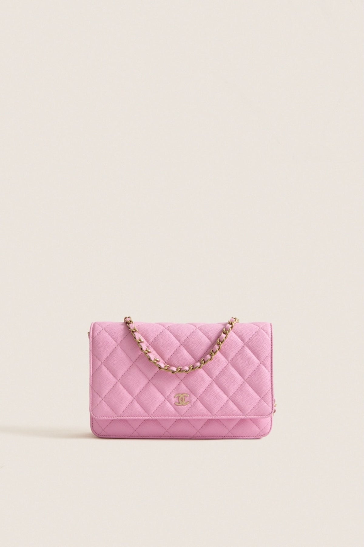 CHANEL Pink Quilted Grained Calfskin Wallet On Chain Shoulder Bag