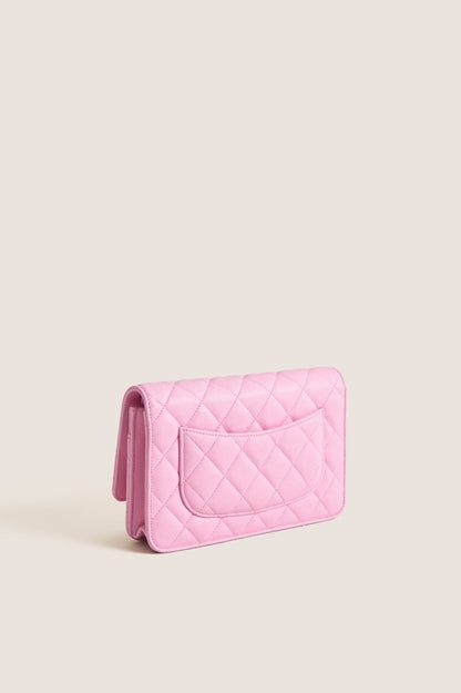 CHANEL Pink Quilted Grained Calfskin Wallet On Chain Shoulder Bag