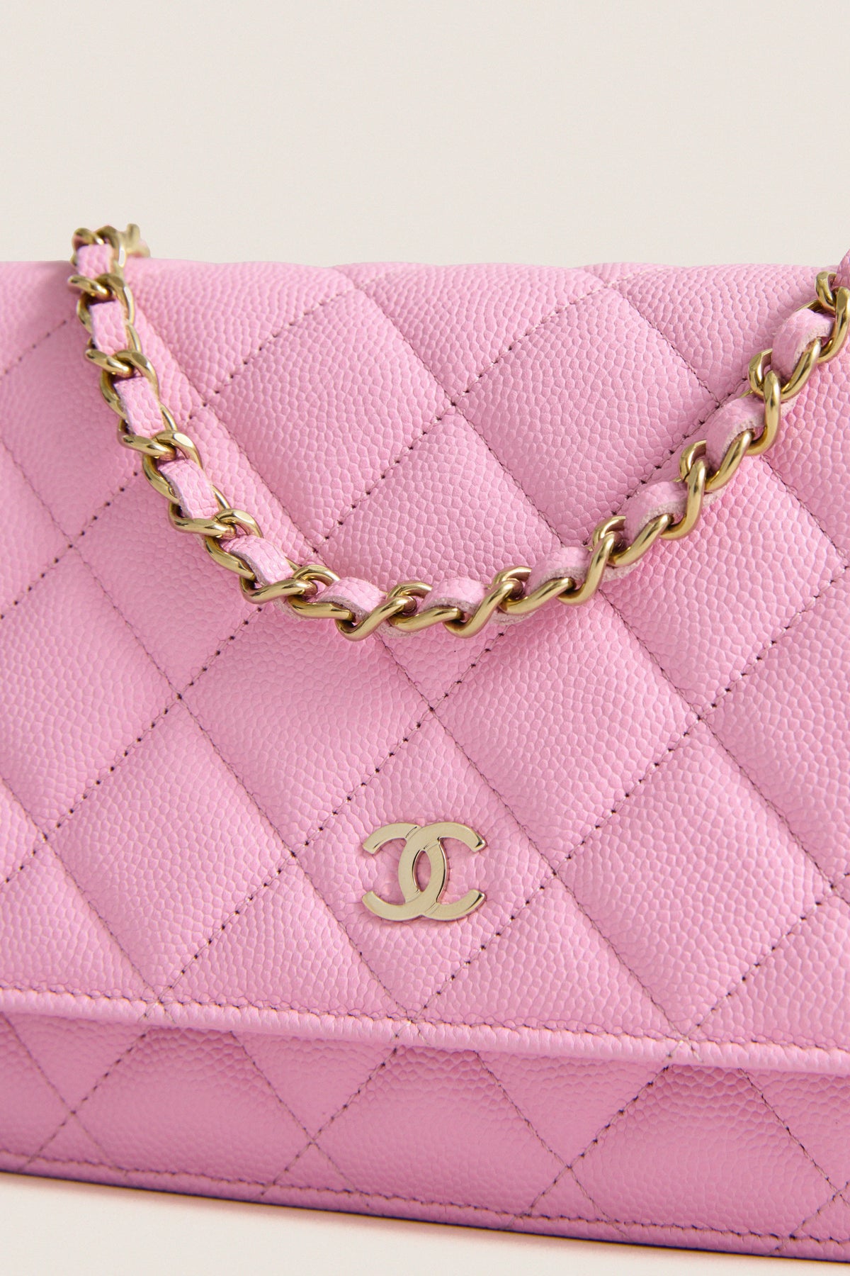 CHANEL Pink Quilted Grained Calfskin Wallet On Chain Shoulder Bag