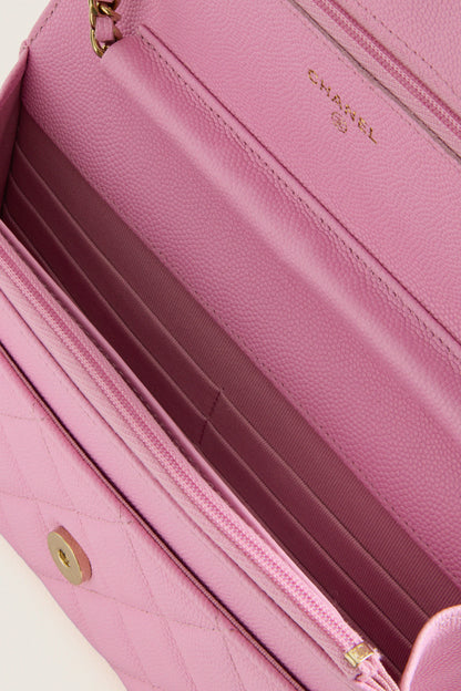 CHANEL Pink Quilted Grained Calfskin Wallet On Chain Shoulder Bag