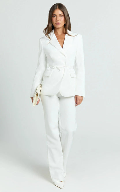 Sally Pants - Mid Waisted Straight Leg Tailored Pants in White
