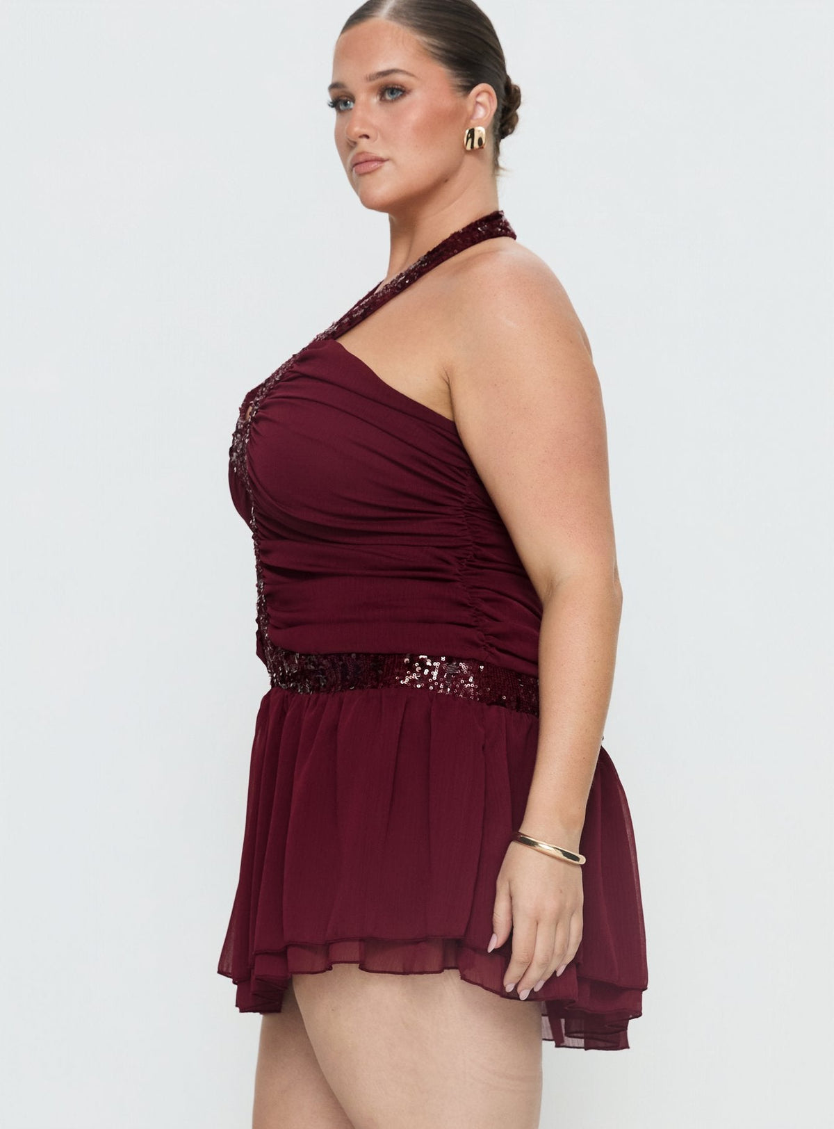 Aisleigh Sequin Halter Mini Dress Berry Curve