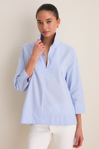 Blue Margot Stand Collar Blouse
