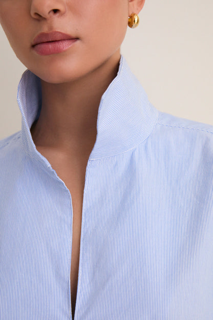Blue Margot Stand Collar Blouse