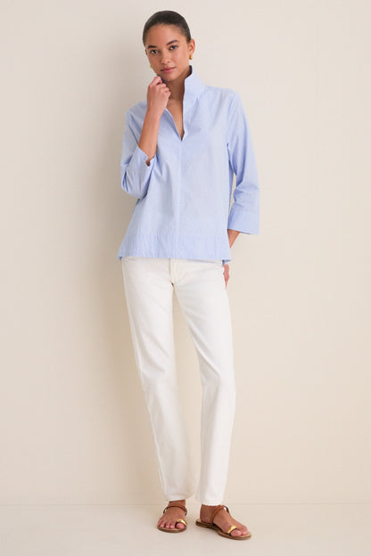 Blue Margot Stand Collar Blouse