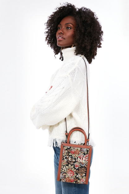 Celine Small Vertical Cabas Tote in Printed Canvas and Calfskin