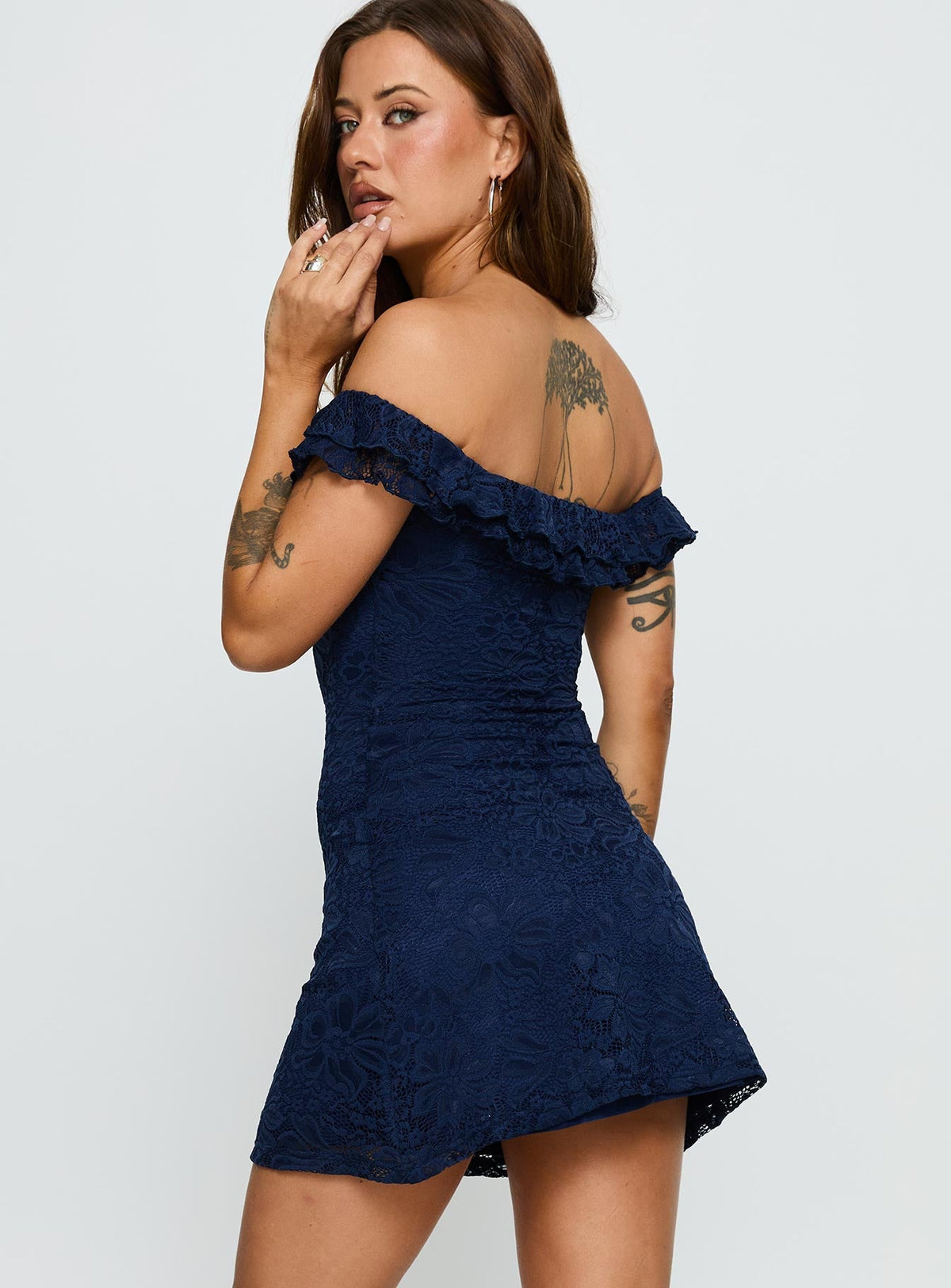 Anabeila Strapless Frill Mini Dress Navy
