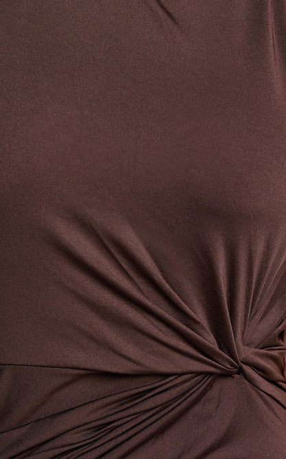 Olenna Midi Dress - Halter Neck Twist Detail Tie Back Dress in Chocolate
