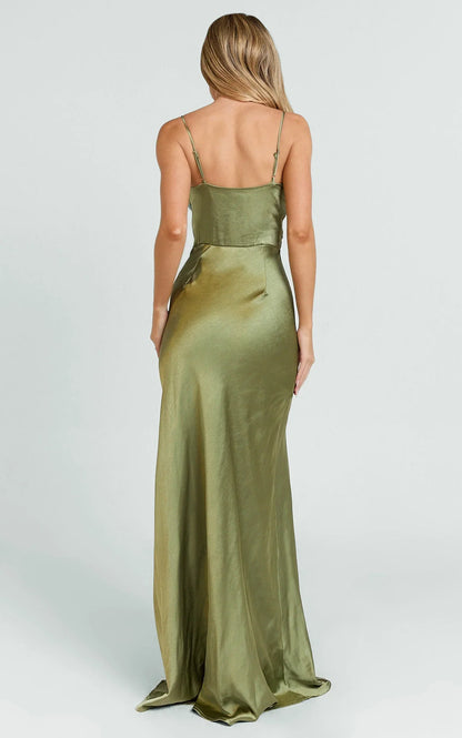 Quincy Maxi Dress - Satin Slip Dress in Olive
