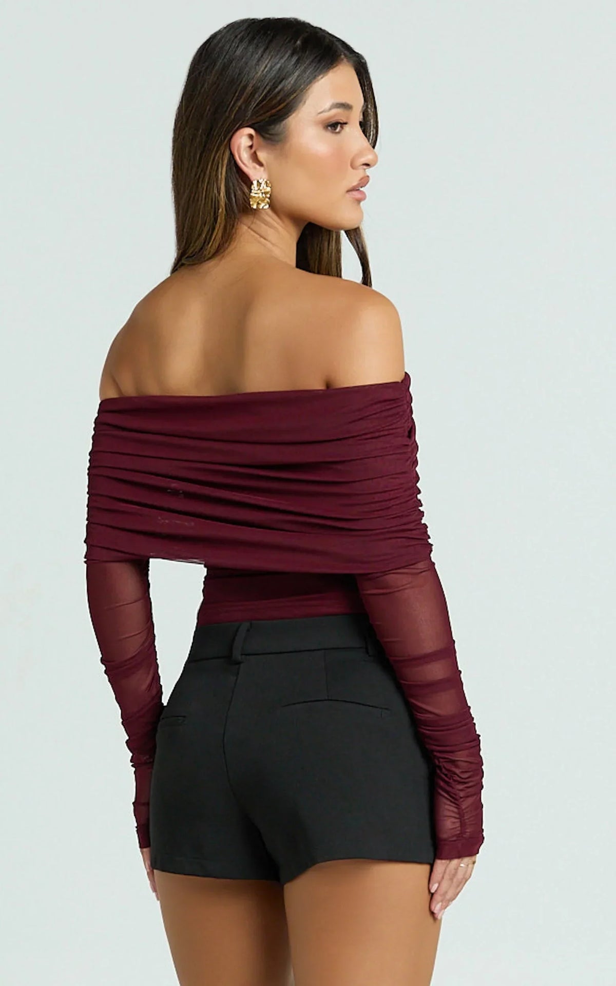 Roza Top - Asymmetric Long Sleeve One Shoulder Top in Wine