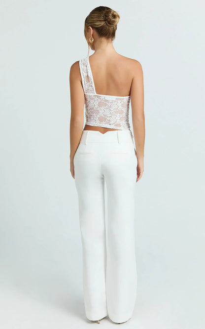 Rosie Top - Asymmetrical Lace Panel Top in White