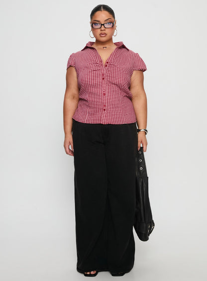 Arianwyn Short Sleeve Shirt Red Check Curve