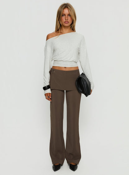 Ashlinn Off Shoulder Long Sleeve Drapey Top Grey Marle