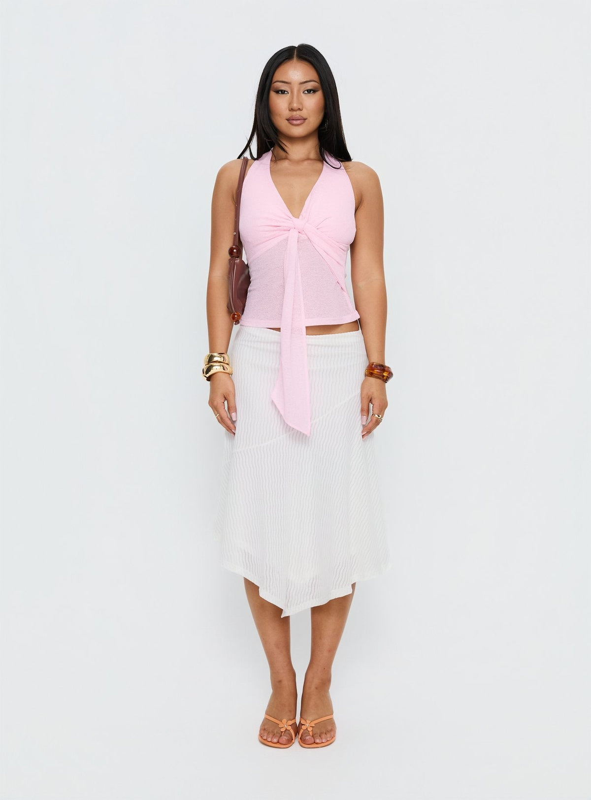 Adrea Asymmetrical Midi Skirt White