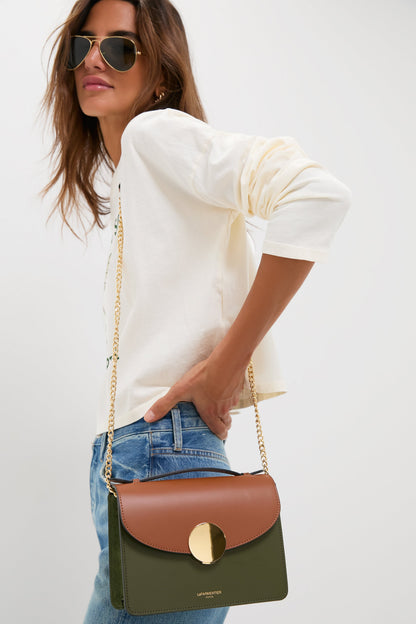 Caramel and Military Green Ondina Medium Color-Block Bag