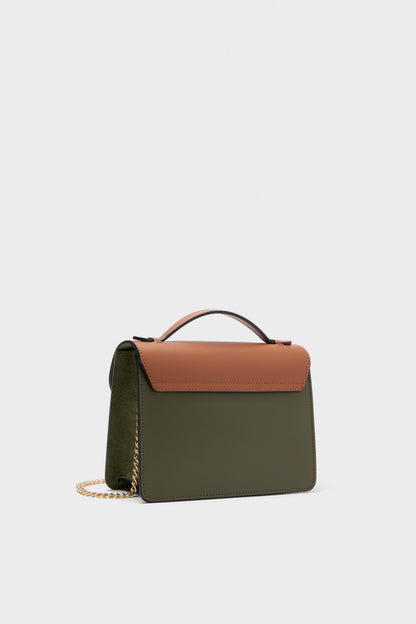 Caramel and Military Green Ondina Medium Color-Block Bag