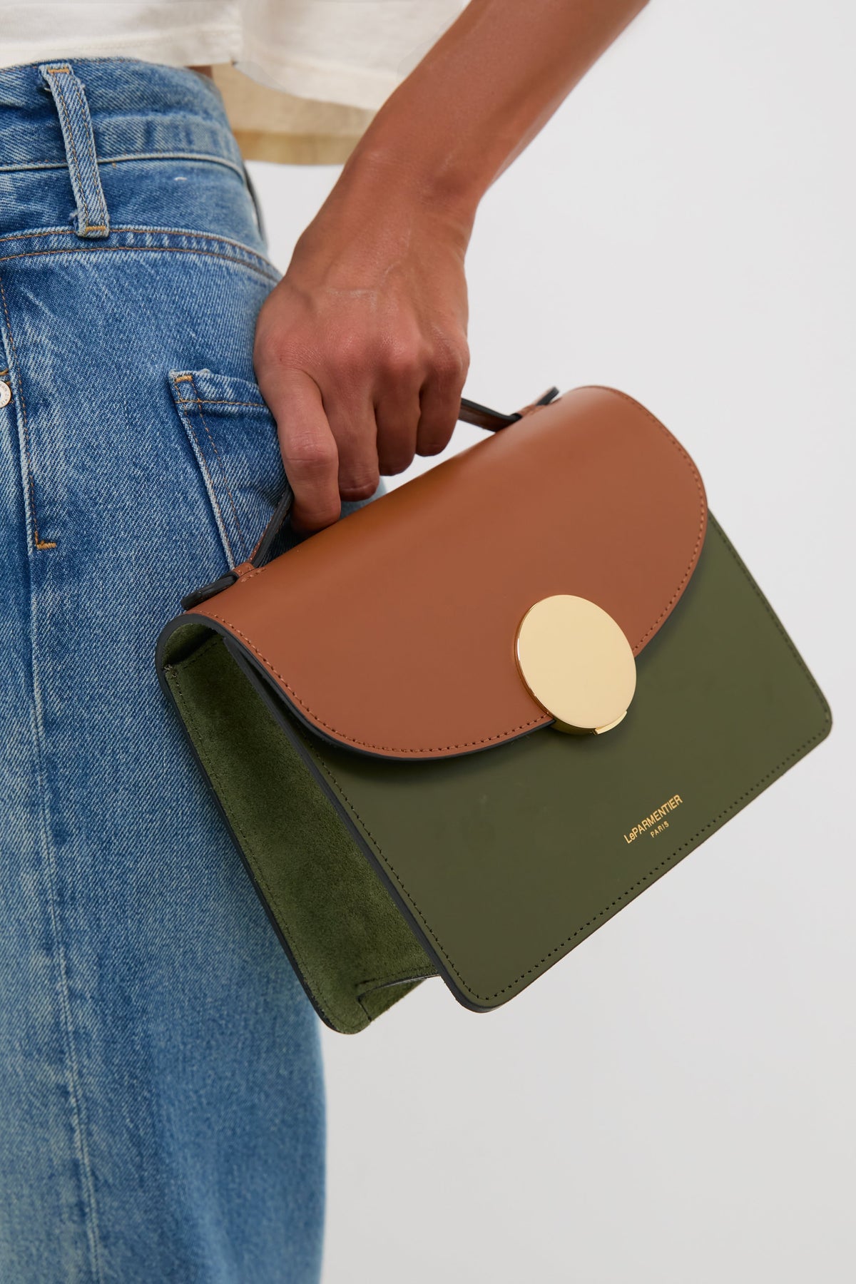 Caramel and Military Green Ondina Medium Color-Block Bag