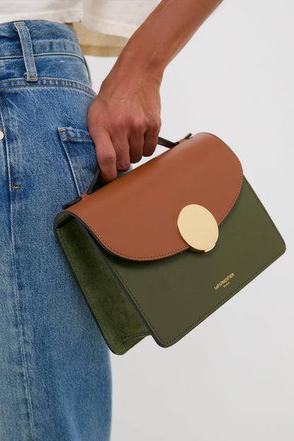 Caramel and Military Green Ondina Medium Color-Block Bag