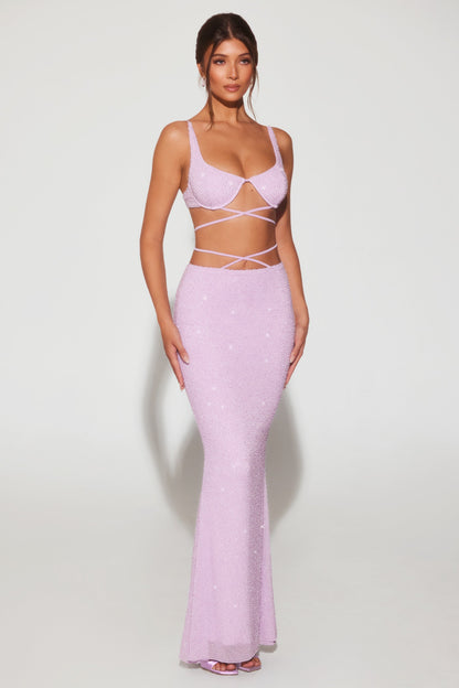 Embellished Strappy Maxi Skirt in Lilac
