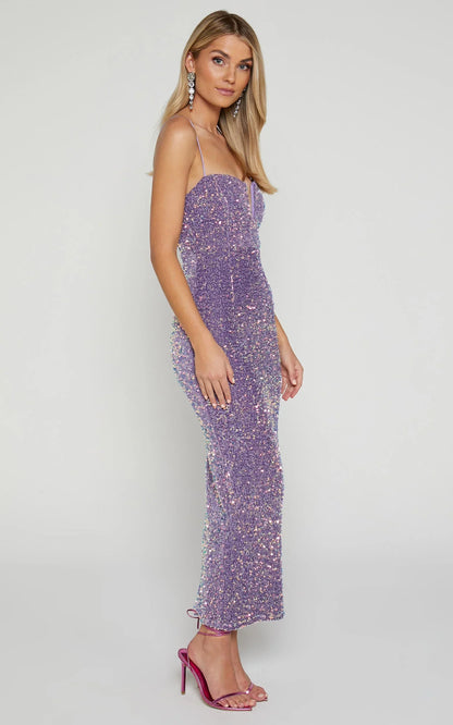 Rayner Midi Dress - V Bar Sequin Bodycon Dress in Lilac