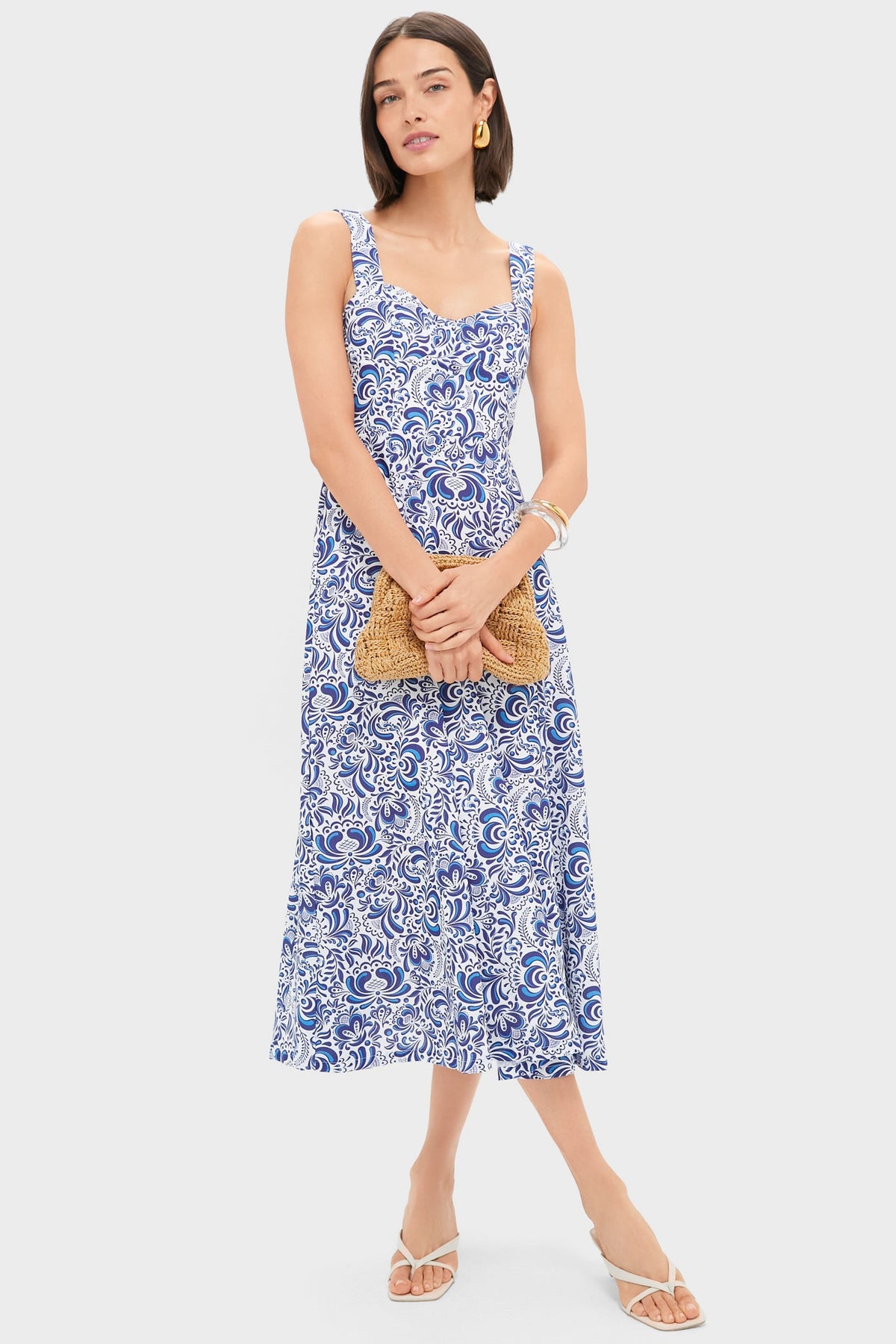 Blue Linen Floral Open Back Lawson Bustier Maxi Dress