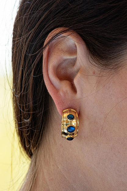 Blue Labradorite Cleopatra Bold Hoop Earrings