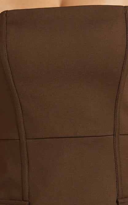 Octavia Mini Dress - Strapless A Line Wrap Skirt Dress in Chocolate