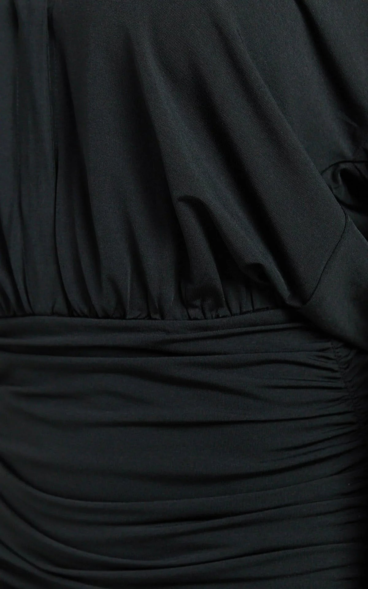 Pearce Mini Dress - Ruched Jersey Shirt Dress in Black