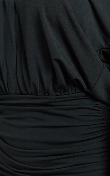 Pearce Mini Dress - Ruched Jersey Shirt Dress in Black