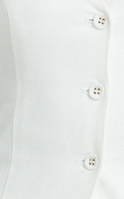 Olivia Top - Longline Linen V Neck Back Tie Vest Top in White